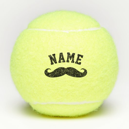 黒い口ひげおもしろい名前をカスタムする テニスボール (正面)