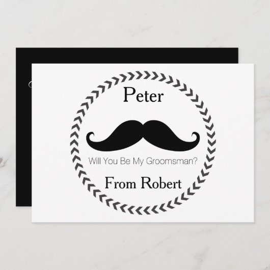 黒い口ひげを私のグルームスマンに 招待状 (正面/裏面)