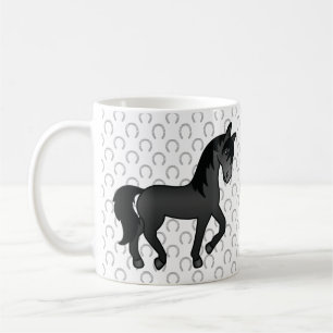 黒い可愛いキャラクターの馬のトロット歩き コーヒーマグカップ