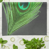 黒い台所タオルの緑の孔雀の羽 キッチンタオル (折り畳み)