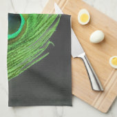 黒い台所タオルの緑の孔雀の羽 キッチンタオル (四つ折り)