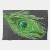 黒い台所タオルの緑の孔雀の羽 キッチンタオル (横)
