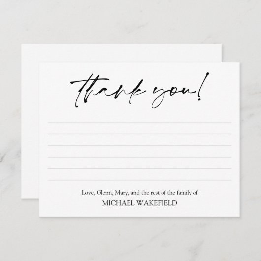 黒い台本裏付きの悔やみや弔慰葬儀ありがとう サンキューカード (正面/裏面)
