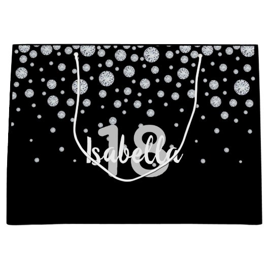 黒い名の年フェイク齢の18歳の誕生日ダイヤ ラージペーパーバッグ (正面)