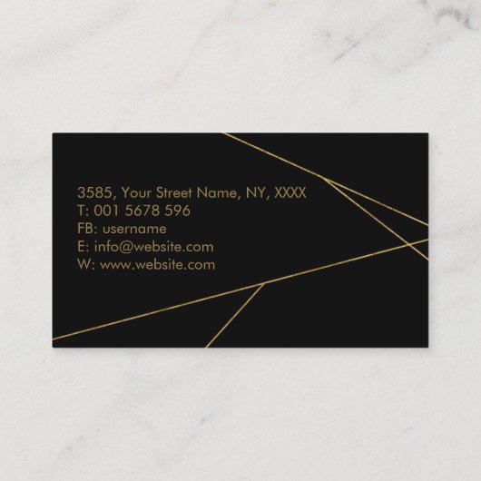 黒い名刺に金ゴールドの幾何学的な線を消去 名刺 (裏面)