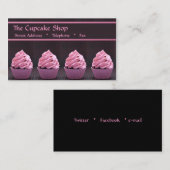 黒い名刺のピンクのカップケーキ 名刺 (正面/裏面)