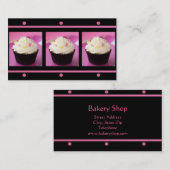 黒い名刺のピンクのカップケーキ 名刺 (正面/裏面)