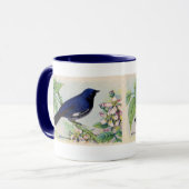 黒い喉の付いた青い反り マグカップ (正面左)