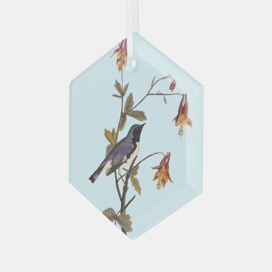 黒い喉を持つ青いウグイスのオードボンバードラバー ガラスオーナメント (正面左)