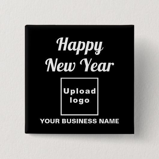 黒い四角いボタンで新年の挨拶 缶バッジ (正面)