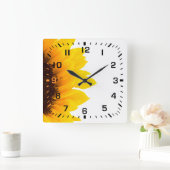 黒い四角い数字/黄色と茶色のひまわり スクエア壁時計 (ホーム)