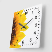 黒い四角い数字/黄色と茶色のひまわり スクエア壁時計 (傾斜)