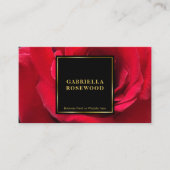 黒い四角い金ゴールド枠で美しい赤いバラ 名刺 (正面)