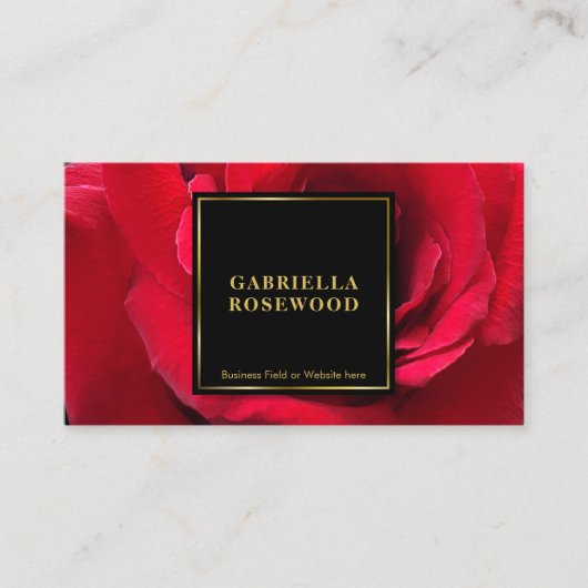 黒い四角い金ゴールド枠で美しい赤いバラ 名刺 (正面)