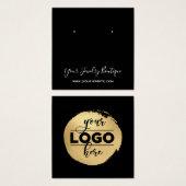 黒い四角のバックロゴホワイトイヤリングディスプレイカード (正面&裏面)