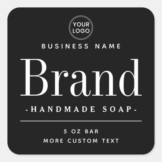 黒い四角エレガントモダン積ラベル スクエアシール (正面)