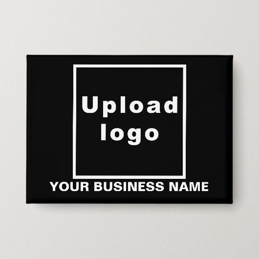 黒い四角形の上のビジネス名とロゴのボタン 缶バッジ (正面)