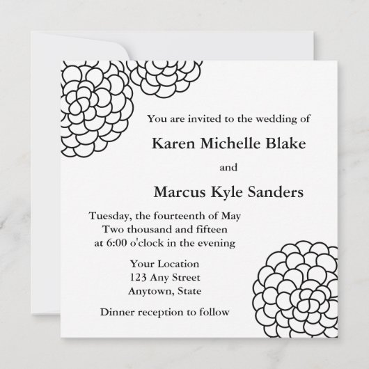 黒い四角形の結婚式招待状またはアナウンス 招待状 (正面)