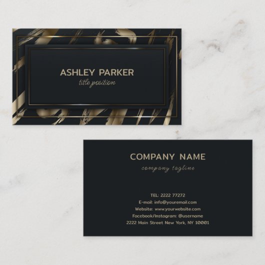 黒い四角形の金ゴールドブラシ 名刺 (正面/裏面)