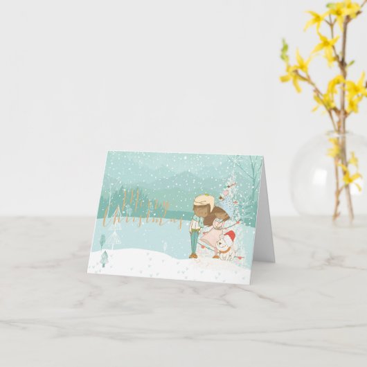 黒い図解入りの、写真付きの子供の冬のクリスマスカード カード (黄色い花)