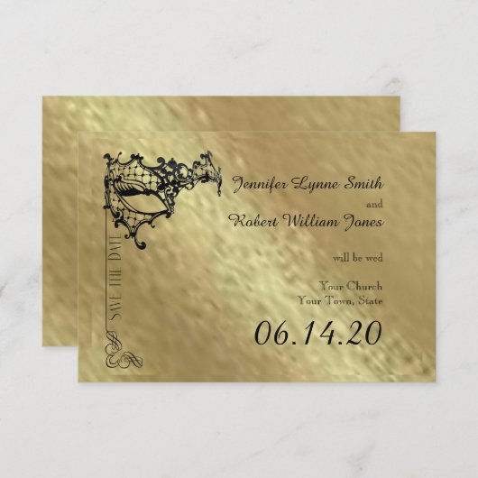 黒い塗りマスク金ゴールドに日付を保存 セーブザデート (正面/裏面)