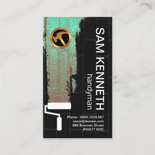 黒い壁のハン絵を描ドマンに緑の蛍光が付いている 名刺 (正面)