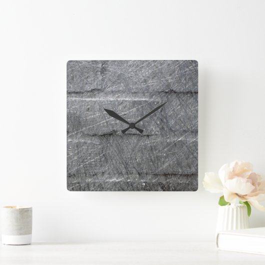 黒い壁の銀製灰色のグラファイト スクエア壁時計 (ホーム)