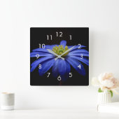 黒い壁掛けの青い花写真 スクエア壁時計 (ホーム)