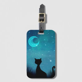 黒い夜の猫の現代イラスト輝く空 ラゲッジタグ
