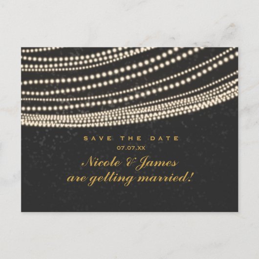 黒い夜空とストリングライト - 保存日付のお知らせ 案内ポストカード (正面)