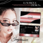 黒い大切赤い曲線のデコールラインのロゴ写真 名刺