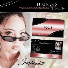 黒い大切赤い曲線のデコールラインのロゴ写真 名刺