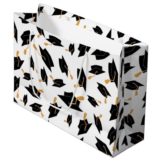 黒い大学院キャップパターン（白） ラージペーパーバッグ (正面アングル)