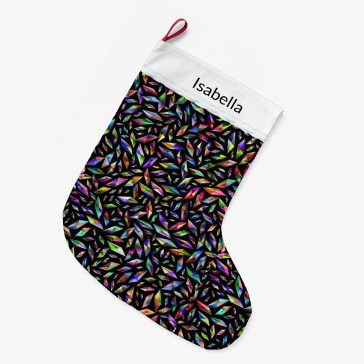 黒い大数々のきなクリスマスのダイヤモンドの宝石 ラージクリスマスストッキング (正面 (吊り時))