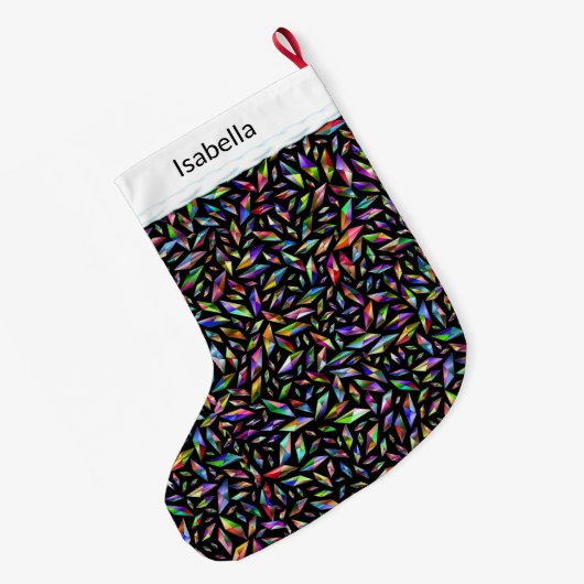 黒い大数々のきなクリスマスのダイヤモンドの宝石 ラージクリスマスストッキング (裏面 (吊り時))