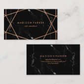 黒い大理石で幾何学的なモダンなのどのばら色の金ゴールド 名刺 (正面/裏面)