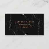 黒い大理石で幾何学的なモダンなのどのばら色の金ゴールド 名刺 (裏面)