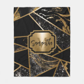 黒い大理石とグリッター幾何学的モザイク フリースブランケット (正面)