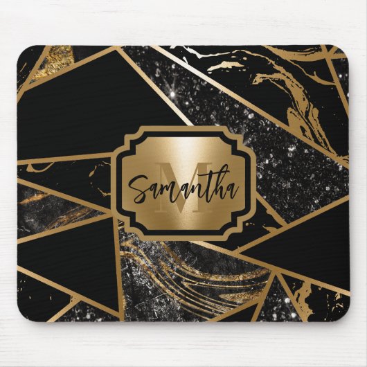 黒い大理石とグリッター幾何学的モザイク マウスパッド (正面)
