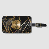 黒い大理石とグリッター幾何学的モザイク ラゲッジタグ (正面横)