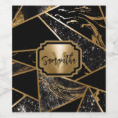 黒い大理石とグリッター幾何学的モザイク ワインラベル (シングルラベル)