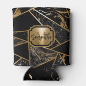 黒い大理石とグリッター幾何学的モザイク 缶クーラー (裏面)