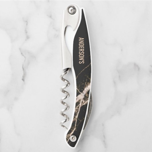 黒い大理石とベージュの粒 ソムリエナイフ (正面)