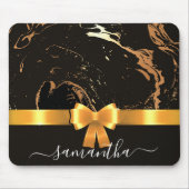 黒い大理石とリボン マウスパッド (正面)