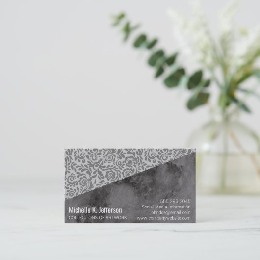 黒い大理石とレースエレガントカラーブロック 名刺 (スタンド正面)
