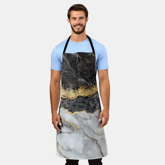 黒い大理石と金ゴールド かわいらし エプロン (着用した状態)