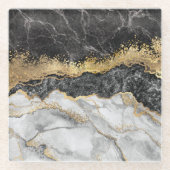 黒い大理石と金ゴールド かわいらし ガラスコースター (正面)