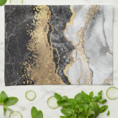 黒い大理石と金ゴールド かわいらし キッチンタオル (折り畳み)