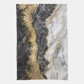 黒い大理石と金ゴールド かわいらし キッチンタオル (縦)