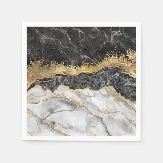 黒い大理石と金ゴールド かわいらし スタンダードカクテルナプキン (正面)